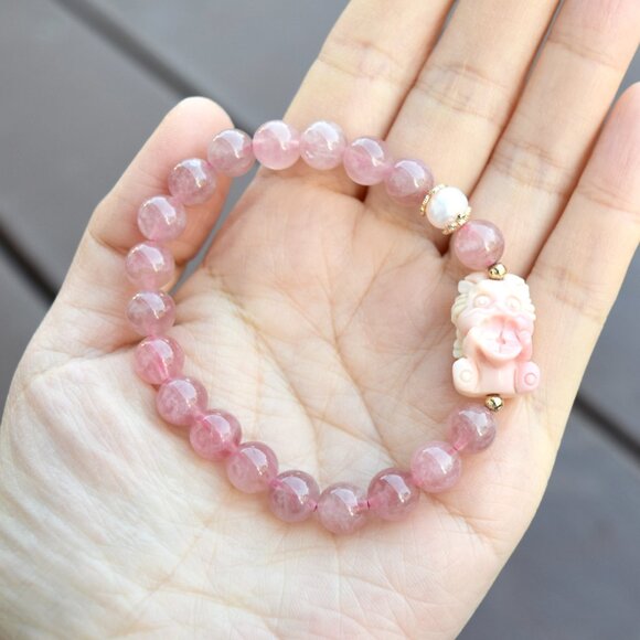 Coin Loin Charm Bracelet - Conch Shell Rose Quartz Beads - Picture 3 of 9